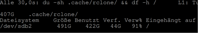 watch -n 30 du -sh .cache/rclone